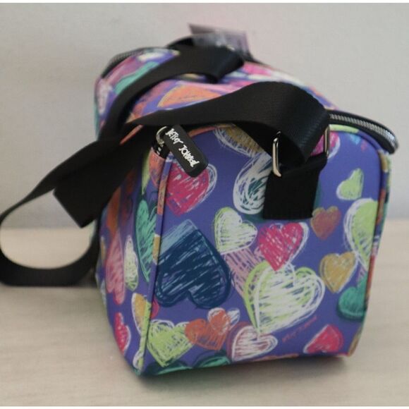 Betsey Johnson TBJ-1300 Women's Purple Multi Hearts Insulated Cube Lunch Tote - Picture 6 of 8